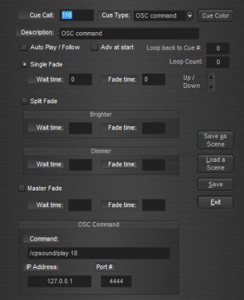 Cue Player Lighting edit screen